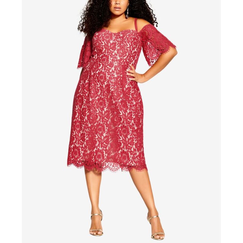 City Chic Trendy Plus Size Lace Whisper V Neck Bodycon Cotton Dress